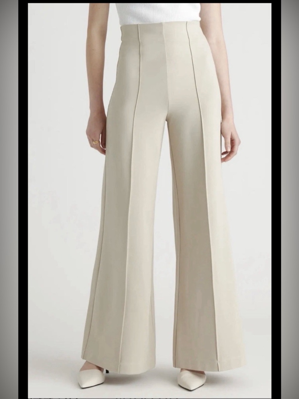 Quince Ponte Wide Leg Pants Ecru High Rise Stretch 25’’ Inseam Size Small